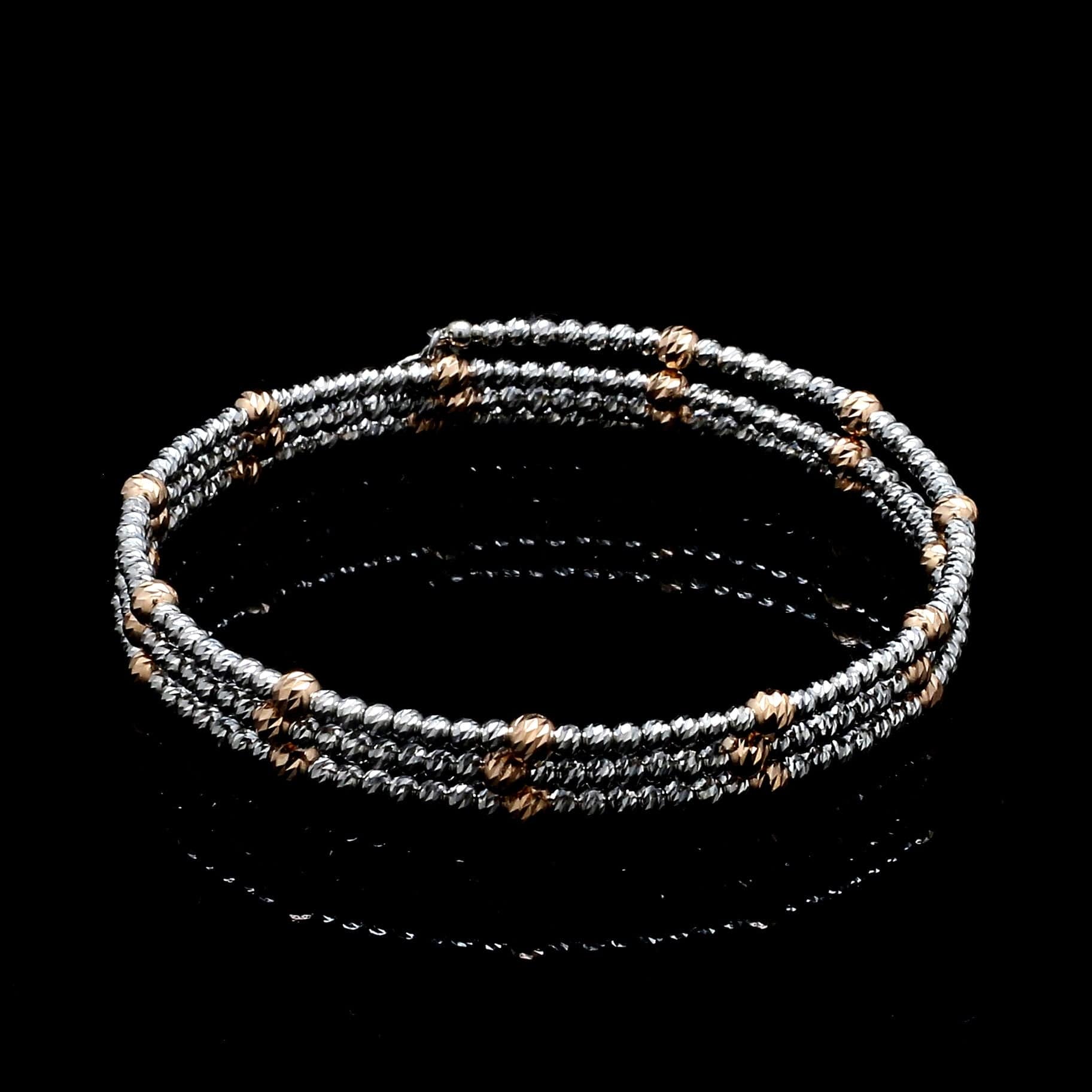 Jewelove™ Bangles & Bracelets Japanese 3-row Platinum & Rose Gold Bracelet for Women with Diamond Cut Balls JL PTB 1261