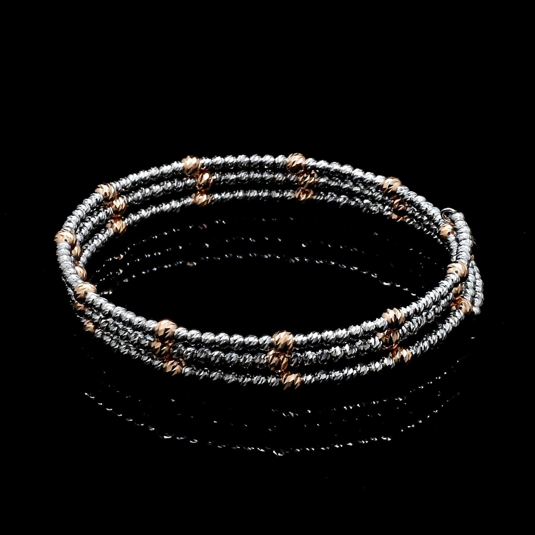 Jewelove™ Bangles & Bracelets Japanese 3-row Platinum & Rose Gold Bracelet for Women with Diamond Cut Balls JL PTB 1261