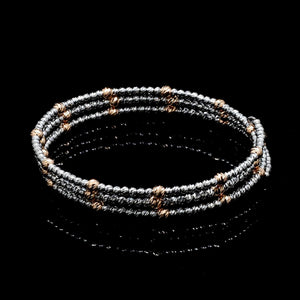 Jewelove™ Bangles & Bracelets Japanese 3-row Platinum & Rose Gold Bracelet for Women with Diamond Cut Balls JL PTB 1261