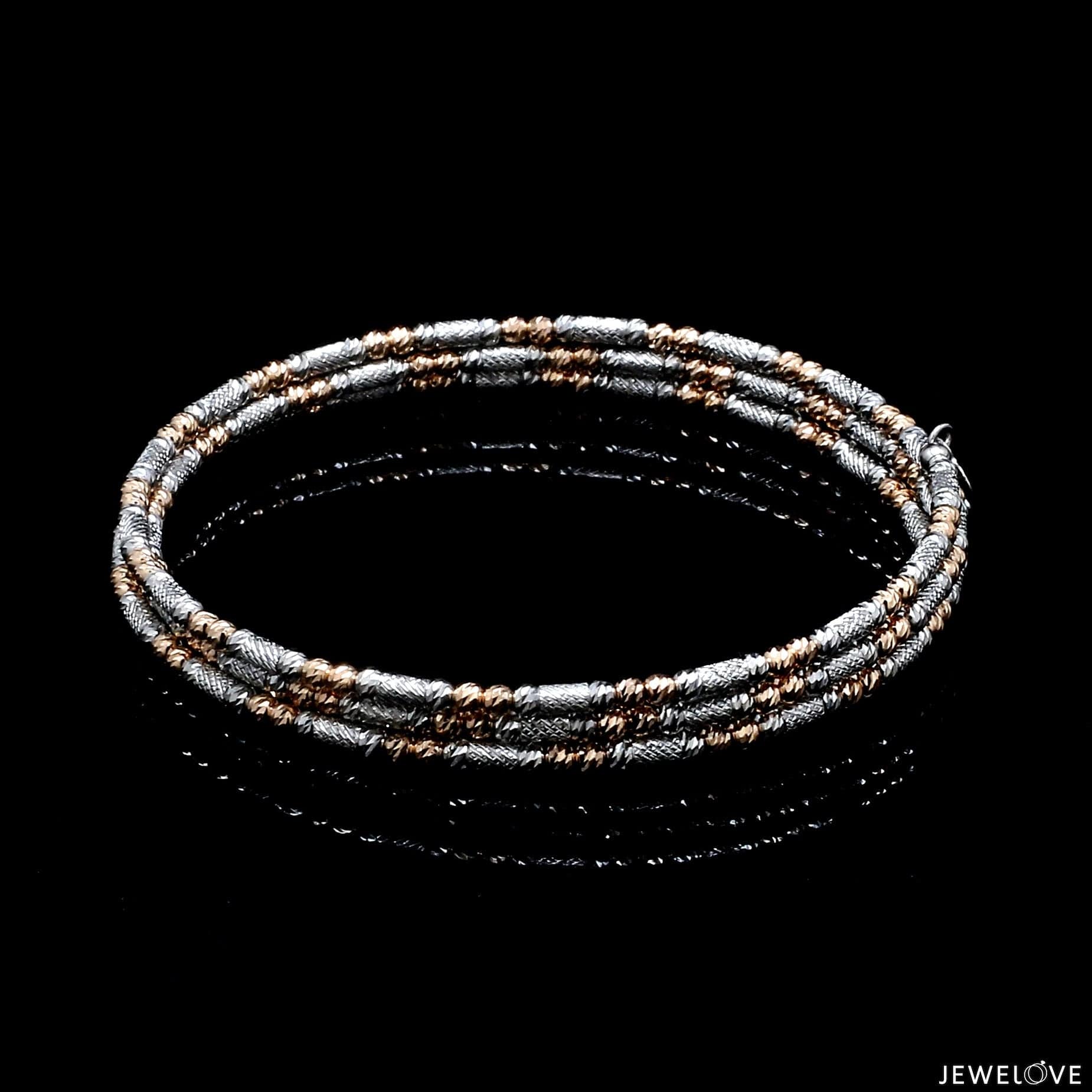 Jewelove™ Bangles & Bracelets Japanese 3-row Platinum & Rose Gold Bracelet for Women with Diamond Cut Balls JL PTB 1276