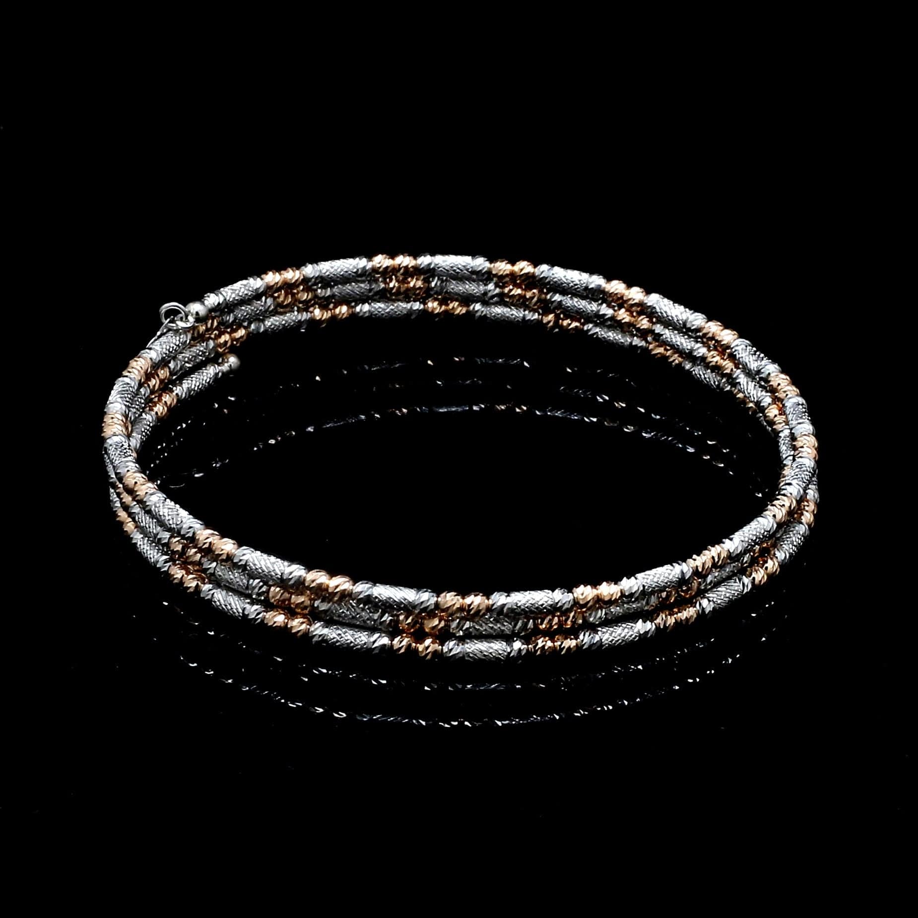 Jewelove™ Bangles & Bracelets Japanese 3-row Platinum & Rose Gold Bracelet for Women with Diamond Cut Balls JL PTB 1276