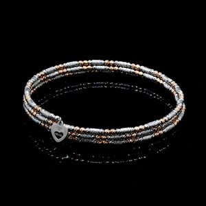 Jewelove™ Bangles & Bracelets Japanese 3-row Platinum & Rose Gold Bracelet for Women with Diamond Cut Balls JL PTB 1276