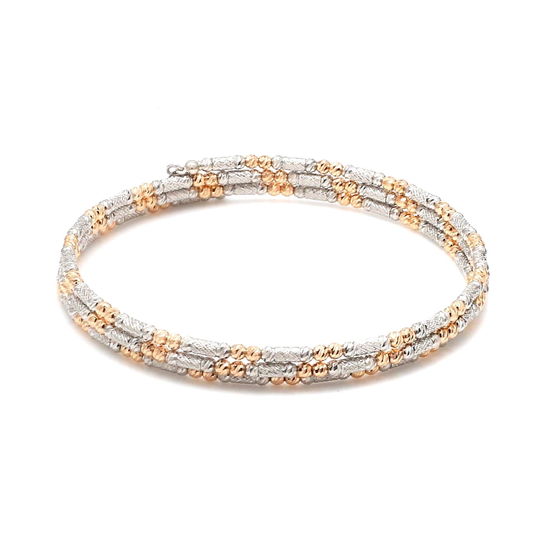 Jewelove™ Bangles & Bracelets Japanese 3-row Platinum & Rose Gold Bracelet for Women with Diamond Cut Balls JL PTB 1276