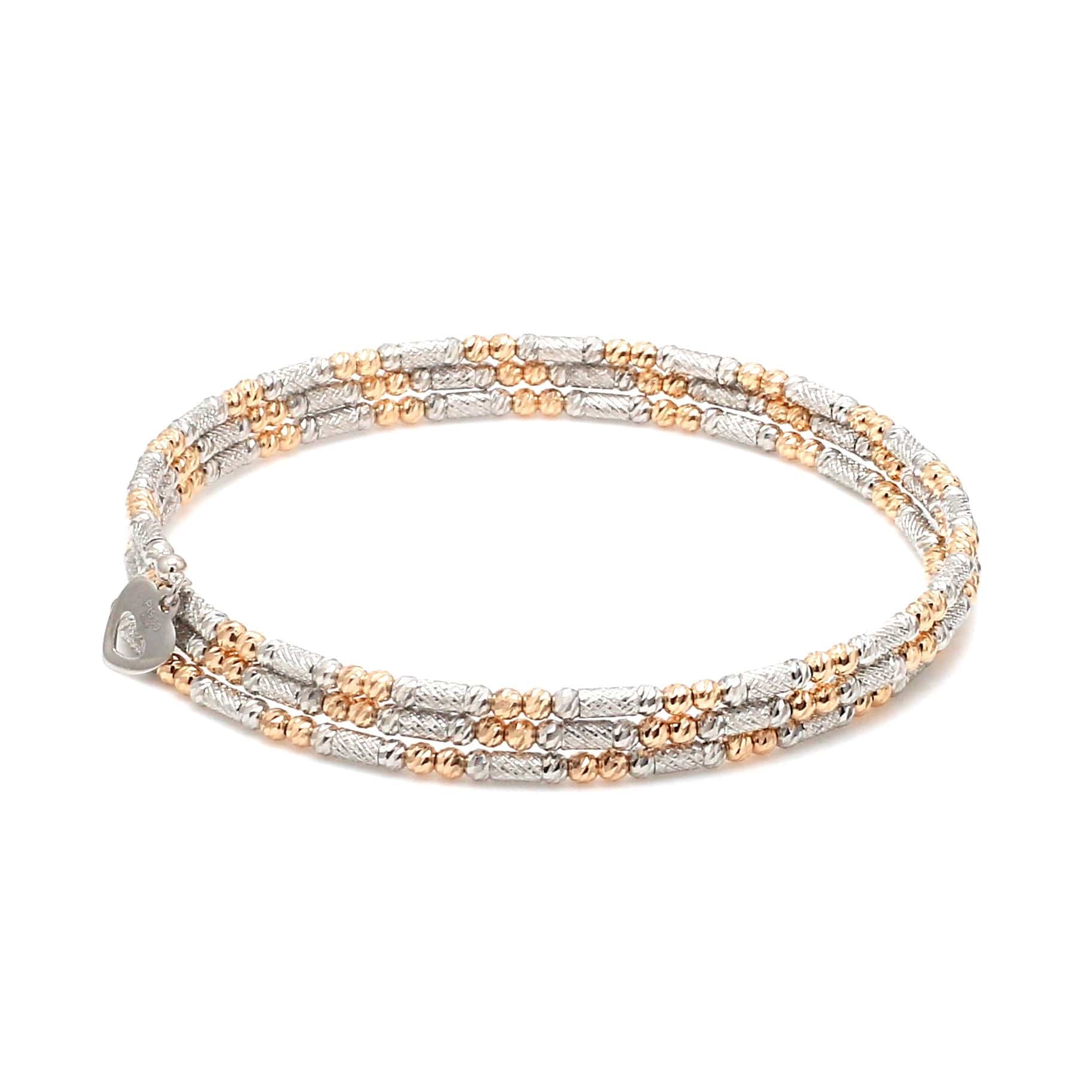 Jewelove™ Bangles & Bracelets Japanese 3-row Platinum & Rose Gold Bracelet for Women with Diamond Cut Balls JL PTB 1276