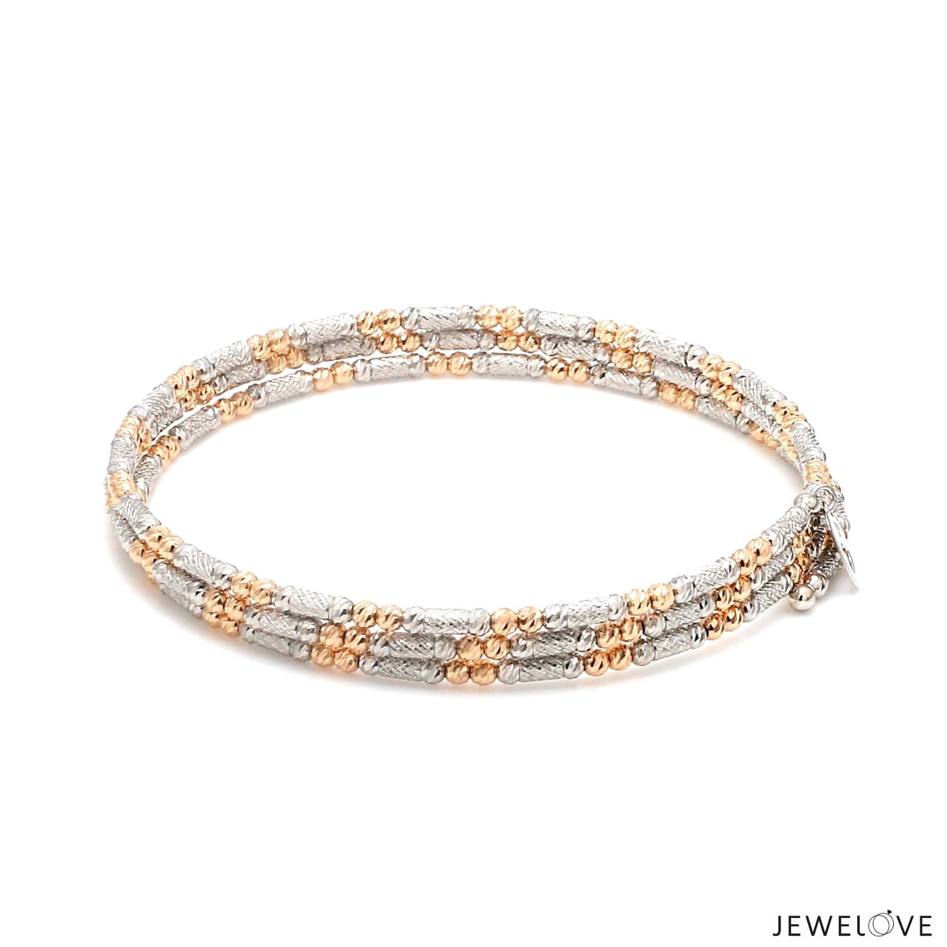 Jewelove™ Bangles & Bracelets Japanese 3-row Platinum & Rose Gold Bracelet for Women with Diamond Cut Balls JL PTB 1276