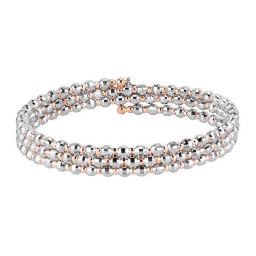 Jewelove™ Bangles & Bracelets Japanese 3-row Platinum & Rose Gold Bracelet for Women with Diamond Cut Balls JL PTB 768