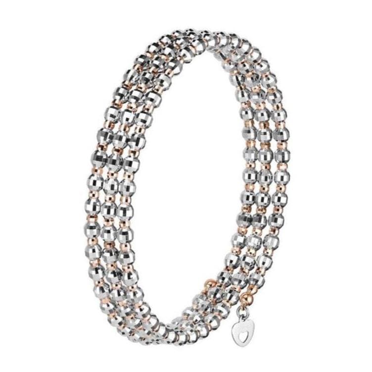 Jewelove™ Bangles & Bracelets Japanese 3-row Platinum & Rose Gold Bracelet for Women with Diamond Cut Balls JL PTB 768