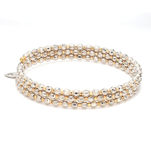 Jewelove™ Bangles & Bracelets Japanese 3-row Platinum & Rose Gold Bracelet for Women with Diamond Cut Balls JL PTB 768