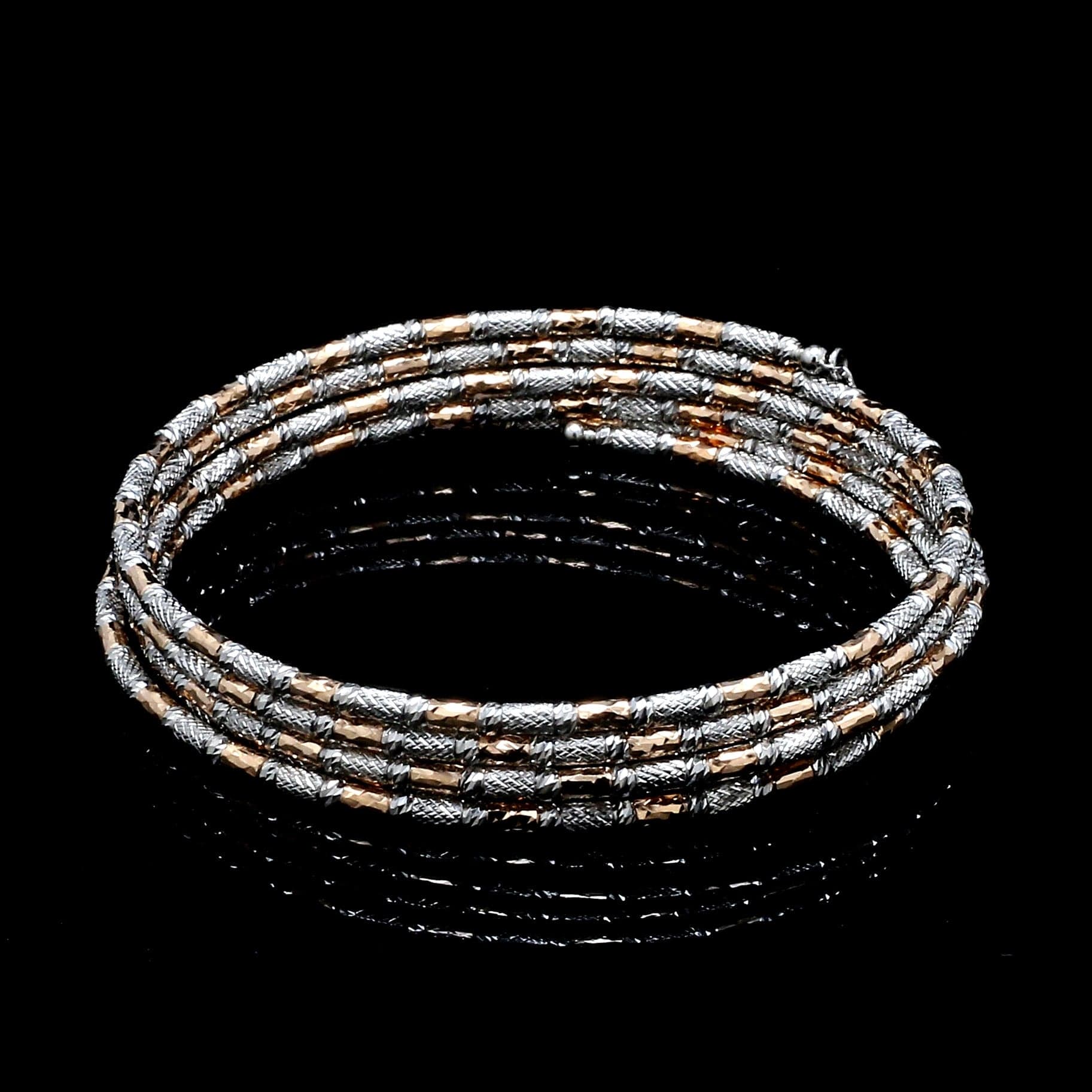 Jewelove™ Bangles & Bracelets Japanese 5-row Platinum & Rose Gold Bracelet for Women with Diamond Cut Balls JL PTB 1263