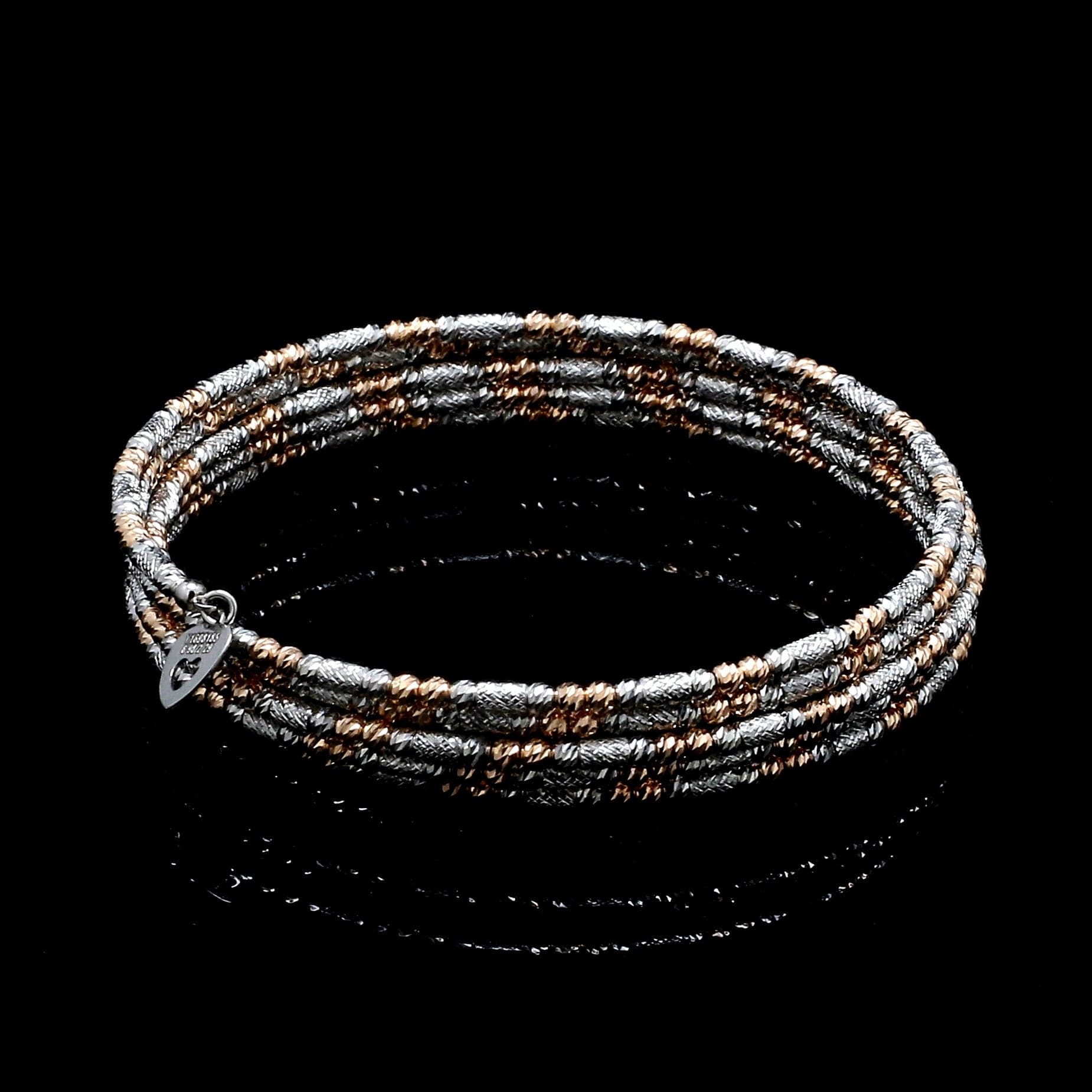 Jewelove™ Bangles & Bracelets Japanese 5-row Platinum & Rose Gold Bracelet for Women with Diamond Cut Balls JL PTB 1275