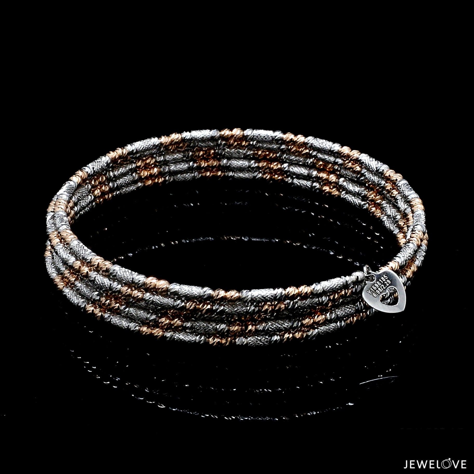 Jewelove™ Bangles & Bracelets Japanese 5-row Platinum & Rose Gold Bracelet for Women with Diamond Cut Balls JL PTB 1275