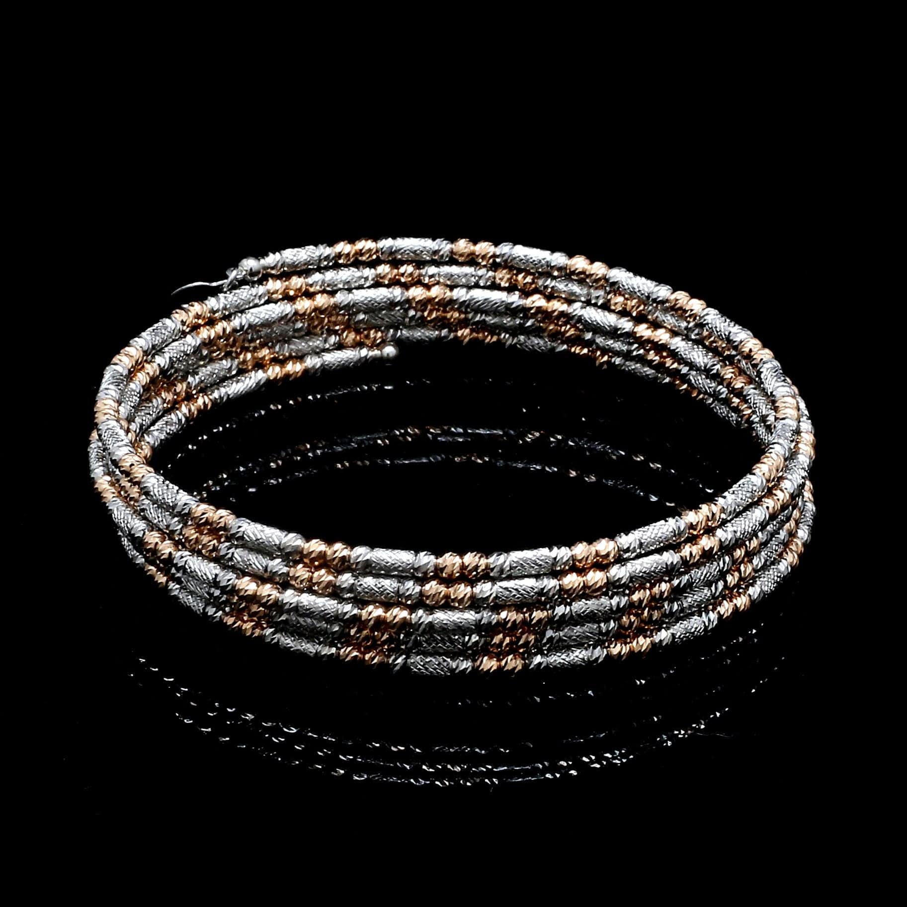 Jewelove™ Bangles & Bracelets Japanese 5-row Platinum & Rose Gold Bracelet for Women with Diamond Cut Balls JL PTB 1275