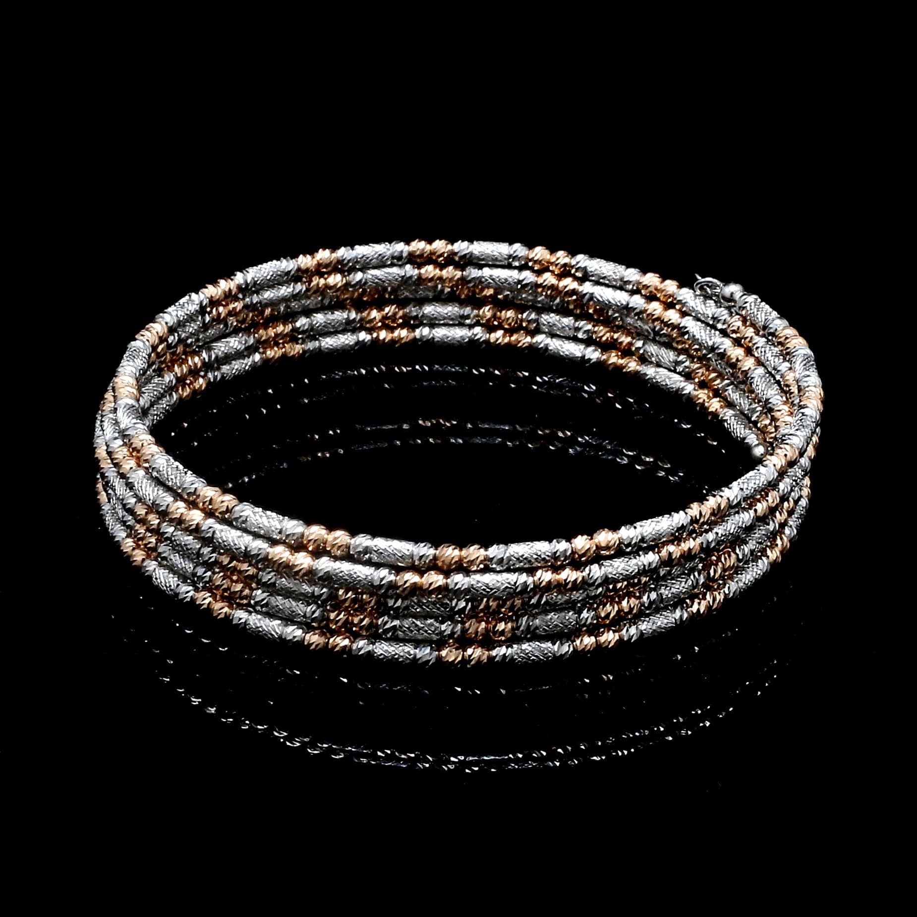 Jewelove™ Bangles & Bracelets Japanese 5-row Platinum & Rose Gold Bracelet for Women with Diamond Cut Balls JL PTB 1275