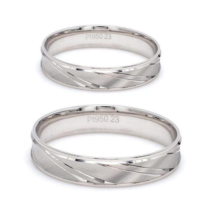 Jewelove™ Rings Japanese Designer Platinum Love Bands with Slanting Grooves JL PT 607