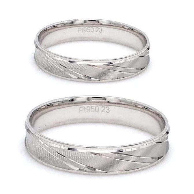 Jewelove™ Rings Japanese Designer Platinum Love Bands with Slanting Grooves JL PT 607