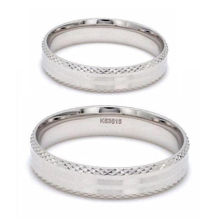 Jewelove™ Rings Japanese Designer Platinum Love Bands with Textured Edges JL PT 604