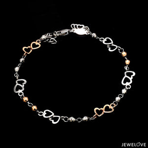 Jewelove™ Bangles & Bracelets Bracelet Japanese Double Heart Platinum Rose Gold Bracelet with Diamond Cut Balls JL PTB 1213