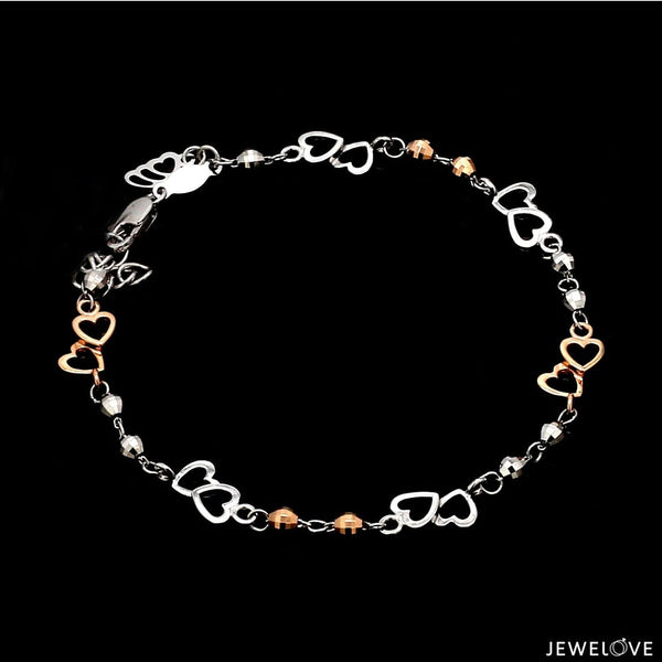 Jewelove™ Bangles & Bracelets Bracelet Japanese Double Heart Platinum Rose Gold Bracelet with Diamond Cut Balls JL PTB 1213