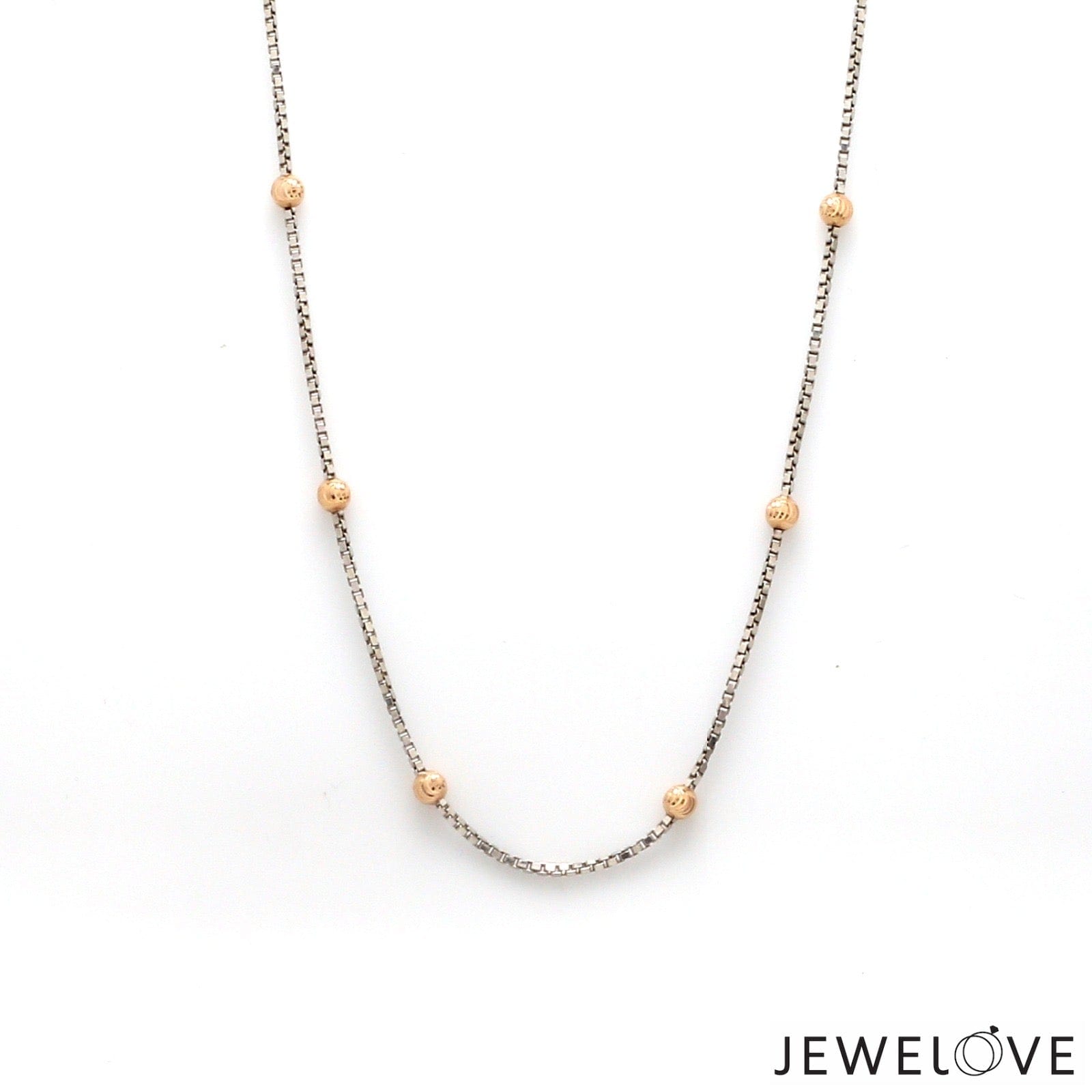 Jewelove™ Chains Japanese Platinum Box Chain with 3mm Rose Gold Diamond Cut Balls for Women JL PT CH 1260