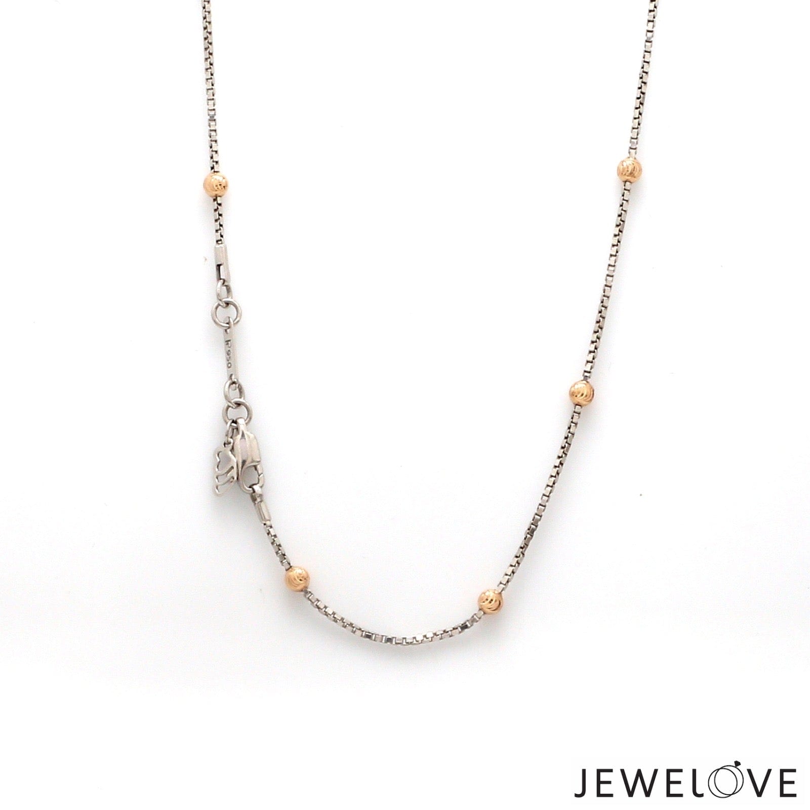 Jewelove™ Chains Japanese Platinum Box Chain with 3mm Rose Gold Diamond Cut Balls for Women JL PT CH 1260