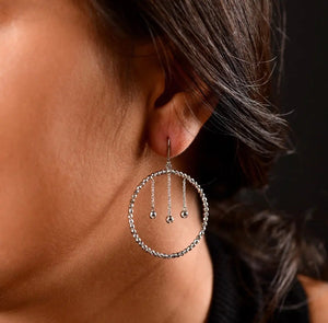 Jewelove™ Earrings Japanese Platinum Earrings with Hanging Diamond Cut Hoop For Women JL PT E 162