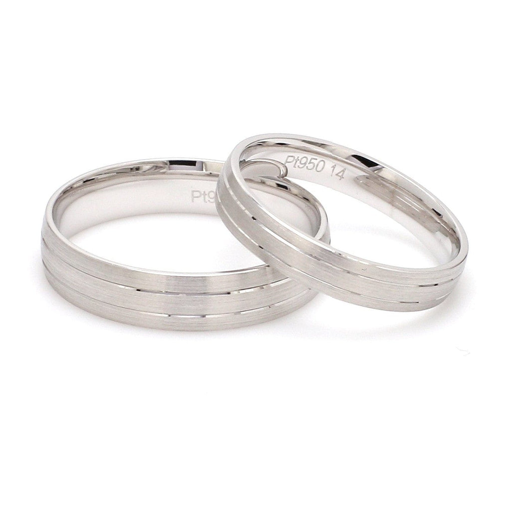 Jewelove™ Rings Both Japanese Platinum Love Bands with 2 Sleek Grooves ...