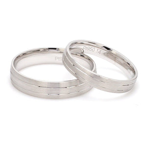 Jewelove™ Rings Both Japanese Platinum Love Bands with 2 Sleek Grooves JL PT 535