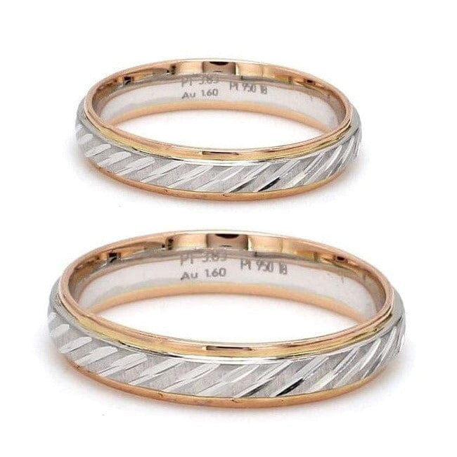 Jewelove™ Rings Japanese Platinum & Rose Gold Couple Rings with Slanting Cuts JL PT 603