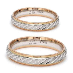 Jewelove™ Rings Japanese Platinum & Rose Gold Couple Rings with Slanting Cuts JL PT 603