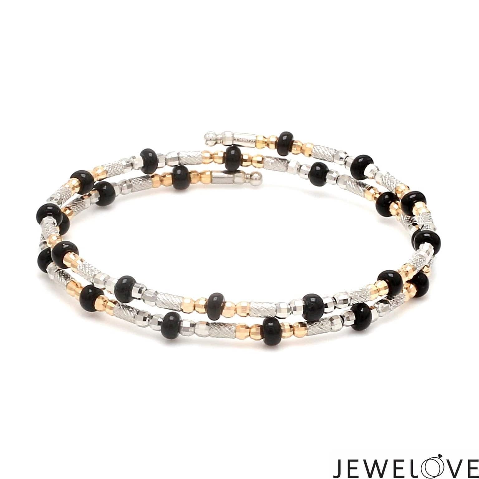 Jewelove™ Bangles & Bracelets Bracelet Japanese Platinum Rose Gold with Black Beads Nazariya / Nazariye Bracelet for Kids JL PTB 1230