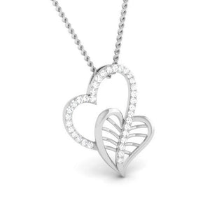 Front Side View of Platinum Double Heart Pendant with Diamonds JL PT P 8092