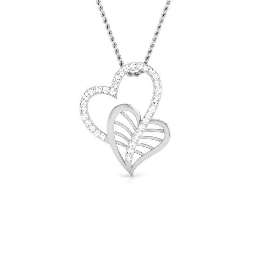 Front View of Platinum Double Heart Pendant with Diamonds JL PT P 8092