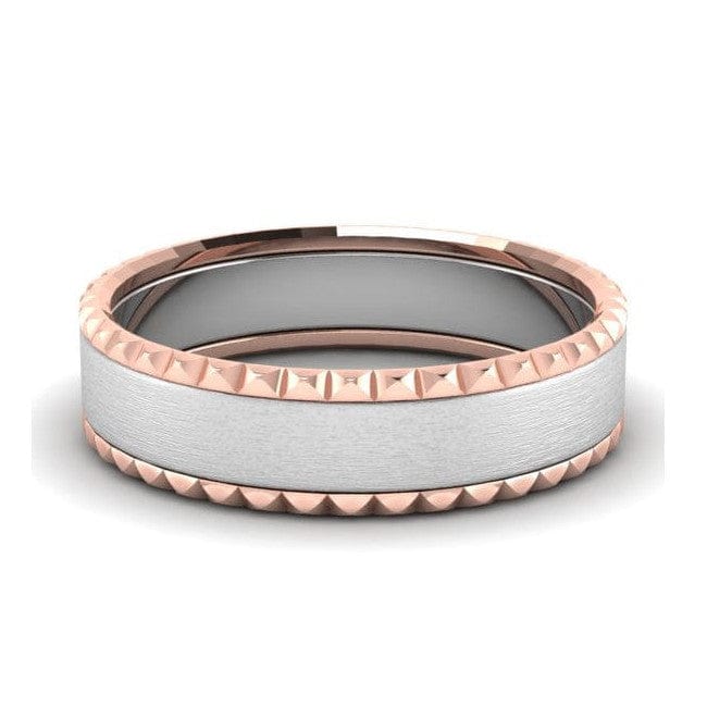 Jewelove™ Rings Matte Finish Platinum Love Bands with Designer Cut Rose Gold Borders JL PT 654