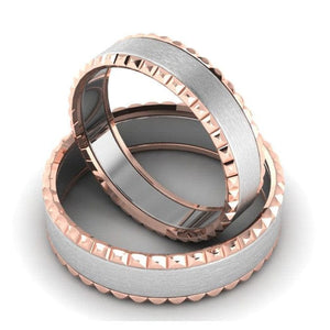 Jewelove™ Rings Matte Finish Platinum Love Bands with Designer Cut Rose Gold Borders JL PT 654