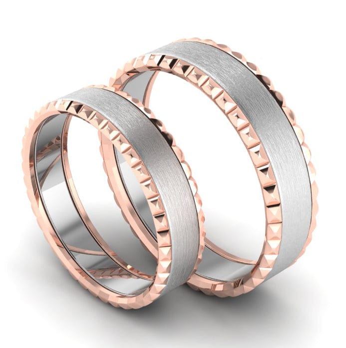 Jewelove™ Rings Matte Finish Platinum Love Bands with Designer Cut Rose Gold Borders JL PT 654