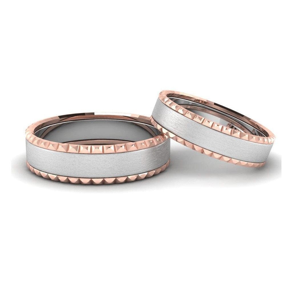 Jewelove™ Rings Matte Finish Platinum Love Bands with Designer Cut Rose Gold Borders JL PT 654