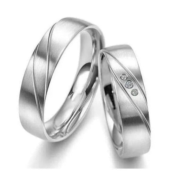 Jewelove™ Rings Both / SI IJ Matte Finish Platinum Love Bands with Slanting Lines JL PT 474