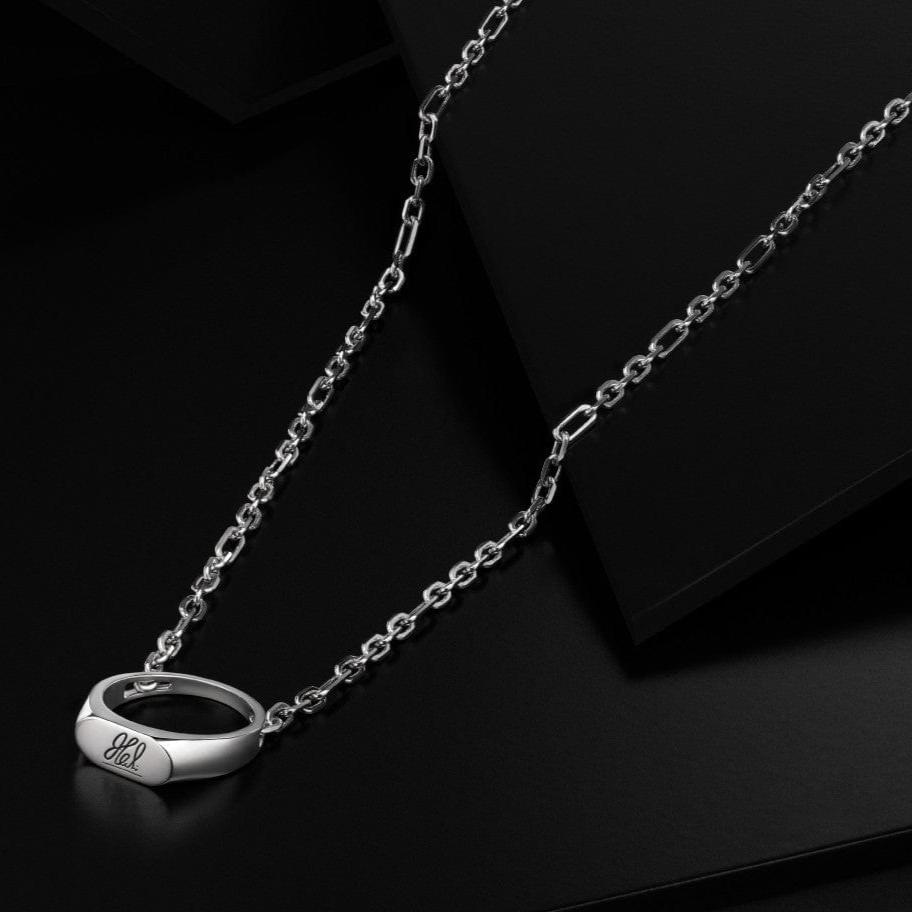 Jewelove™ Chains 24 inches Men of Platinum | 18K Rose Gold with Black Enamel Chain with Ring Pendant for Men JL PT CH MSD 101