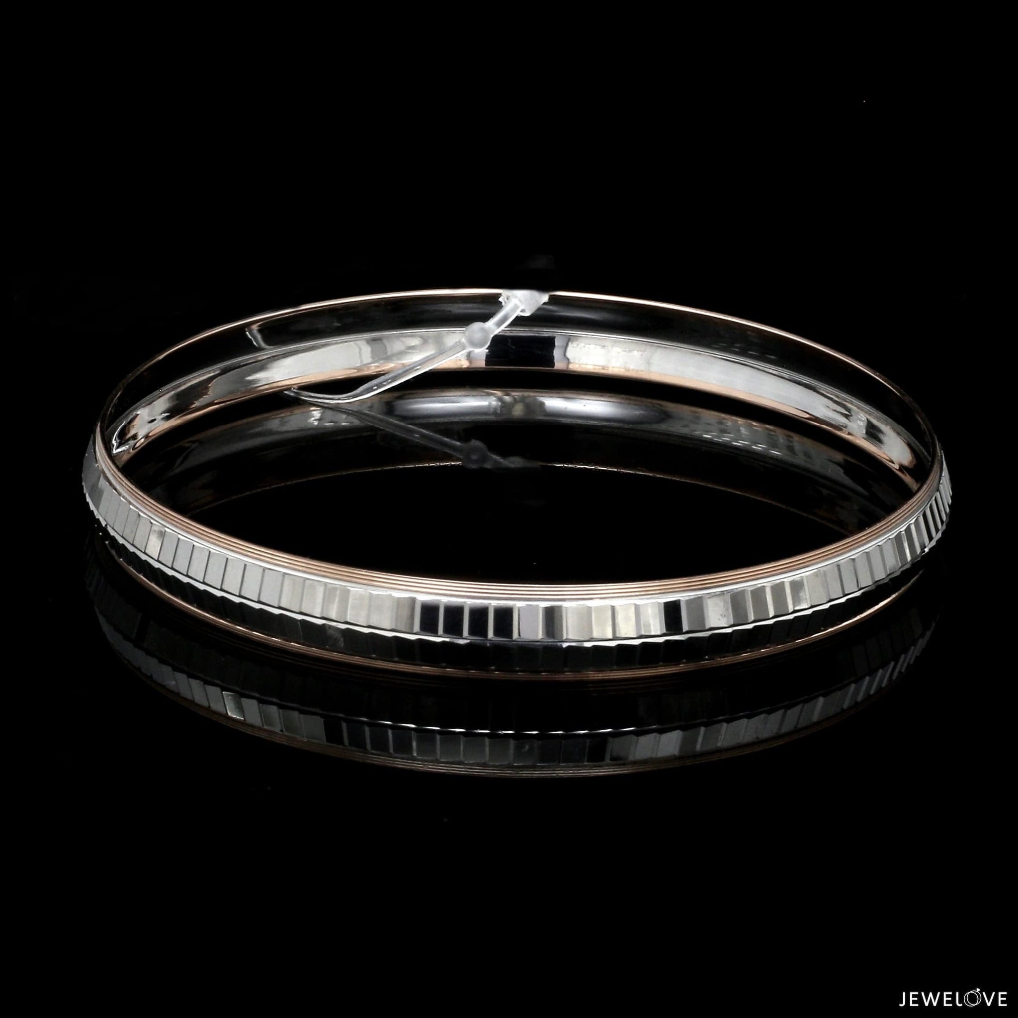 Jewelove™ Bangles & Bracelets Men of Platinum | 7.75mm Double Box Line Kada with Rose Gold for Men JL PTB 1241