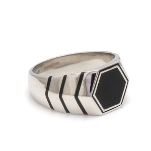 Jewelove™ Rings Men's band only Men of Platinum | Black Enamel Ring for Men JL PT 1310-A