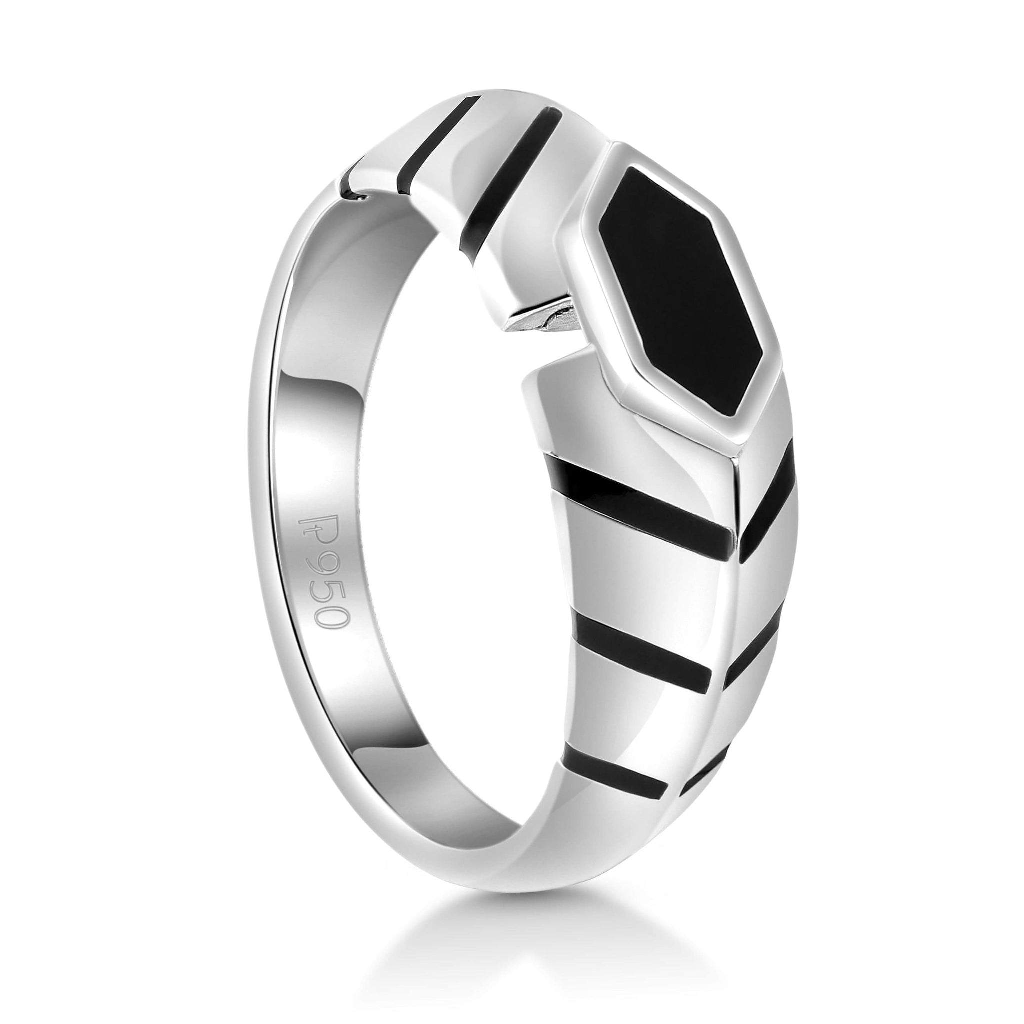 Jewelove™ Rings Men's band only Men of Platinum | Black Enamel Ring for Men JL PT 1310