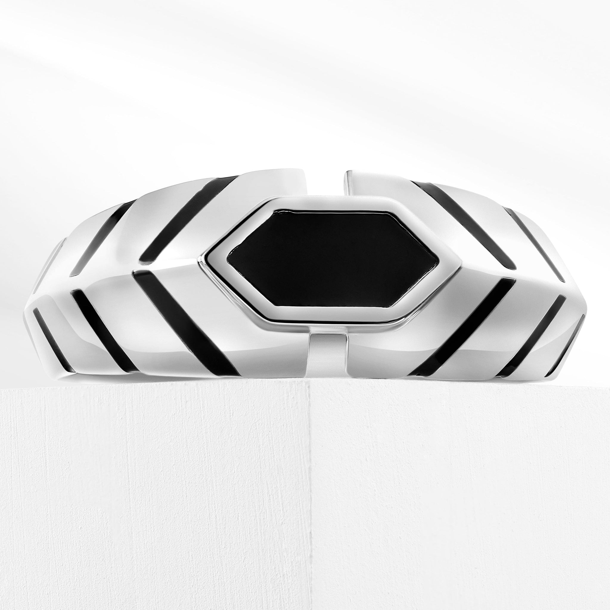 Jewelove™ Rings Men's band only Men of Platinum | Black Enamel Ring for Men JL PT 1310