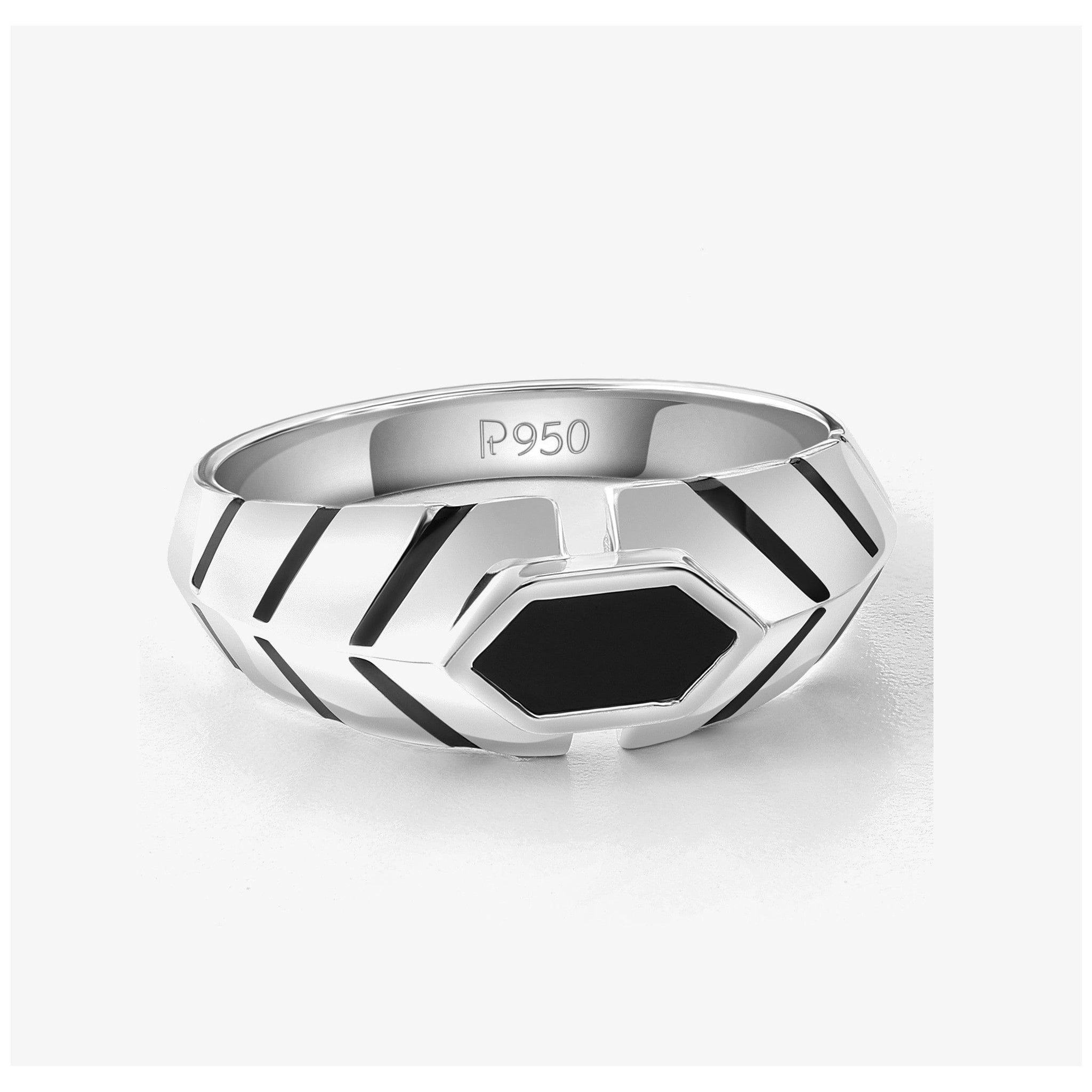 Jewelove™ Rings Men's band only Men of Platinum | Black Enamel Ring for Men JL PT 1310