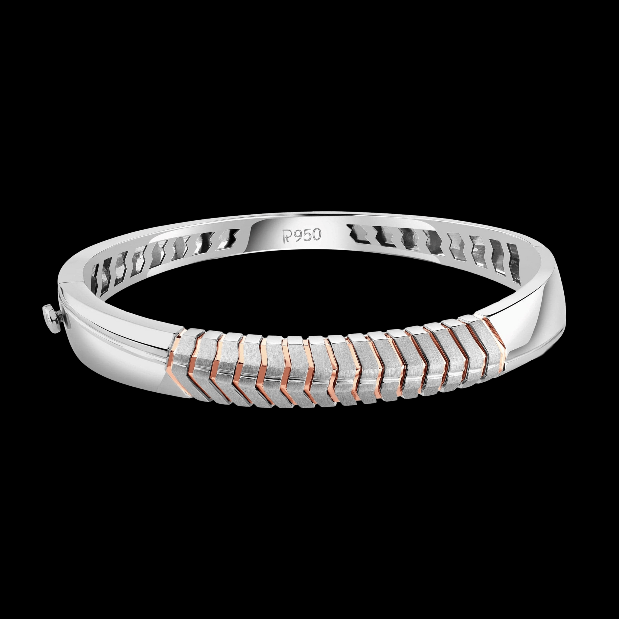 Jewelove™ Bangles & Bracelets Men of Platinum | Designer Platinum Kada with Rose Gold for Men JL PTB 1193