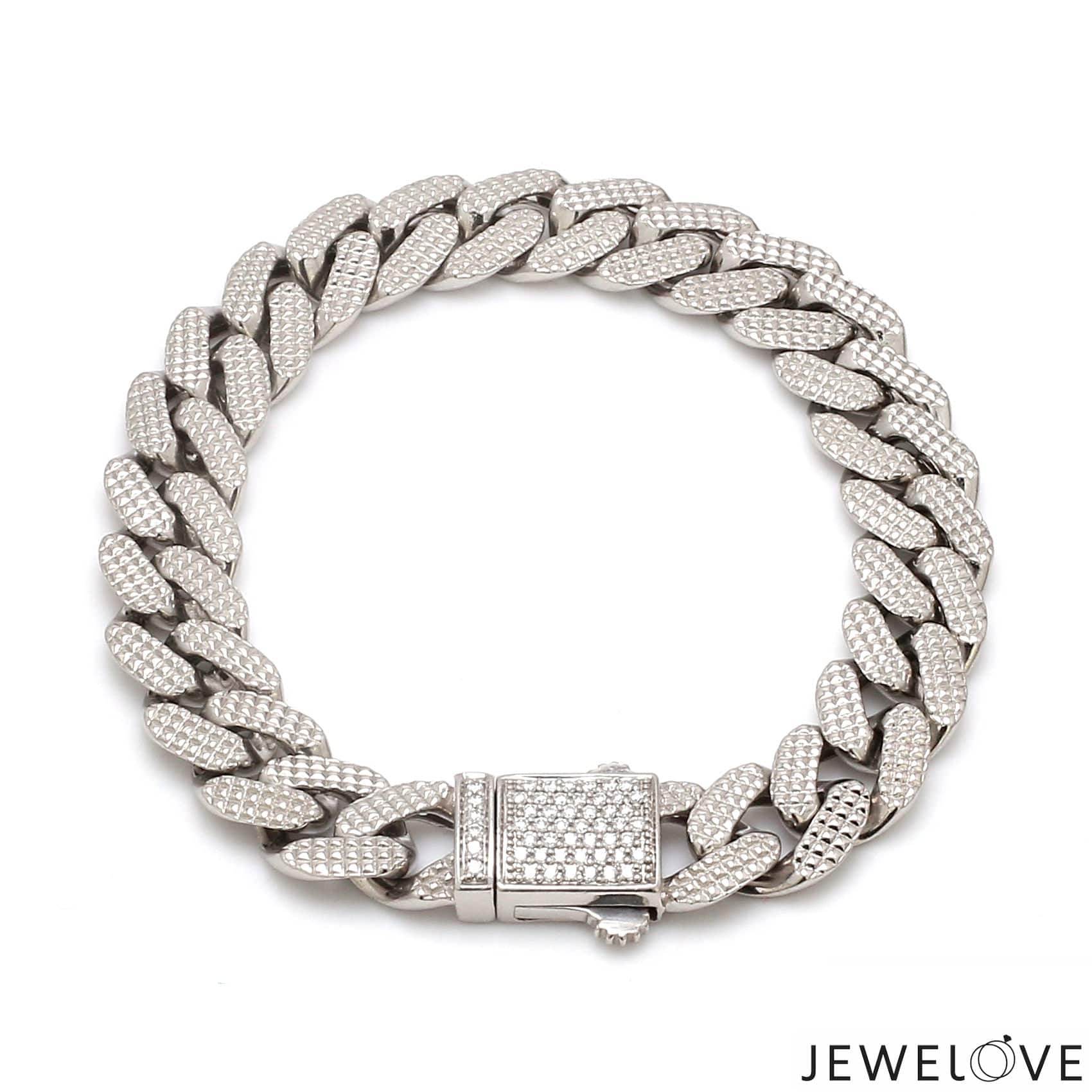 Jewelove™ Bangles & Bracelets Men of Platinum | Diamond Cut Bracelet with Diamond Lock for Men JL PTB 1231