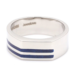 Jewelove™ Rings Men's Band only Men of Platinum | Heavy Platinum Signet Ring with Blue Enamel for Men JL PT 1057