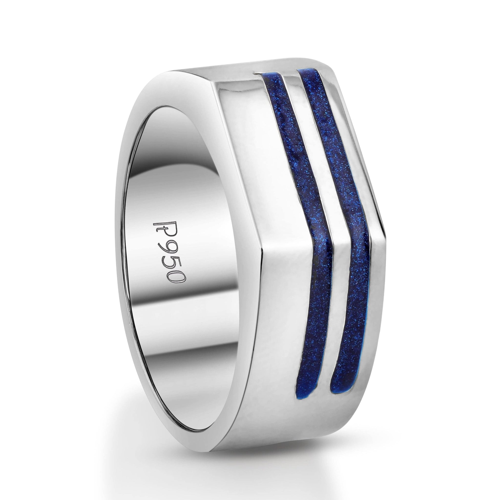 Jewelove™ Rings Men's Band only Men of Platinum | Heavy Platinum Signet Ring with Blue Enamel for Men JL PT 1057