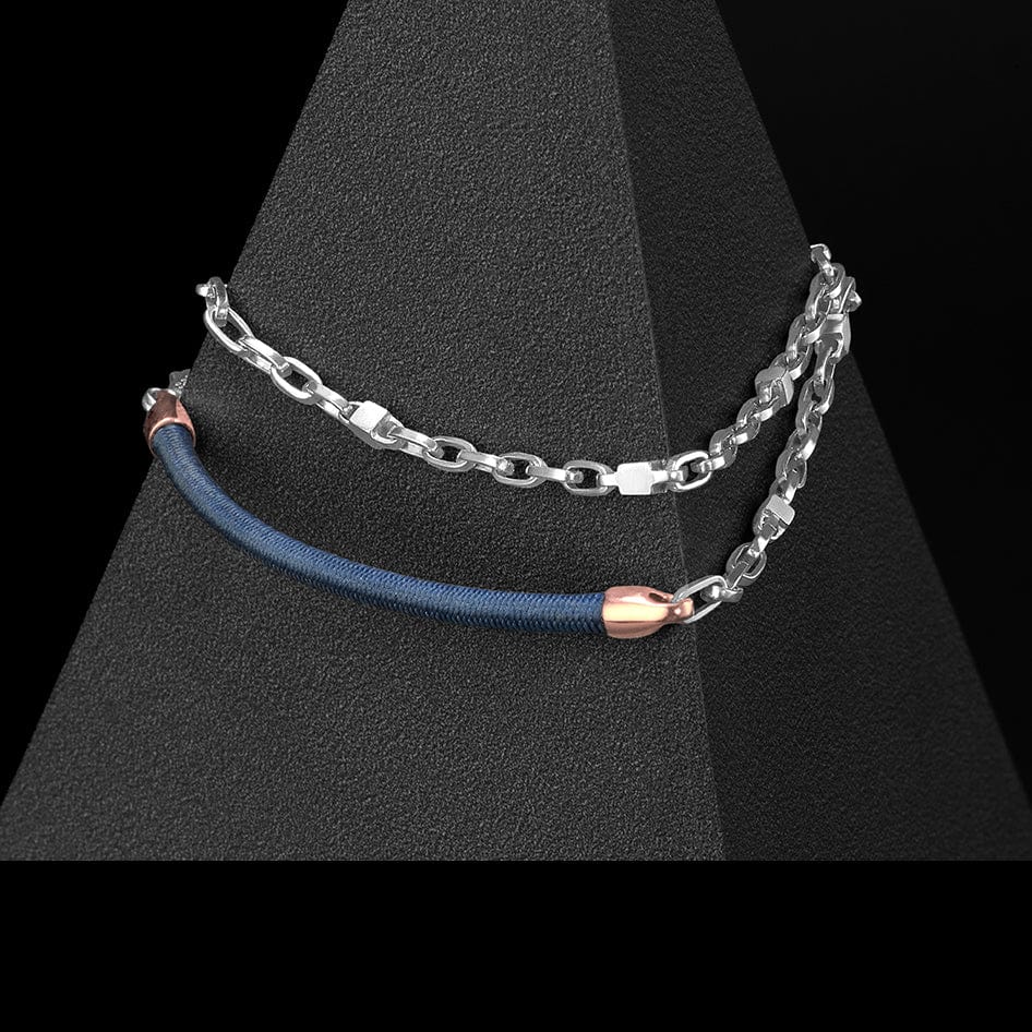 Jewelove™ Bangles & Bracelets Men of Platinum | Platinum Fabric Link Bracelet with Rose Gold JL PTB 716