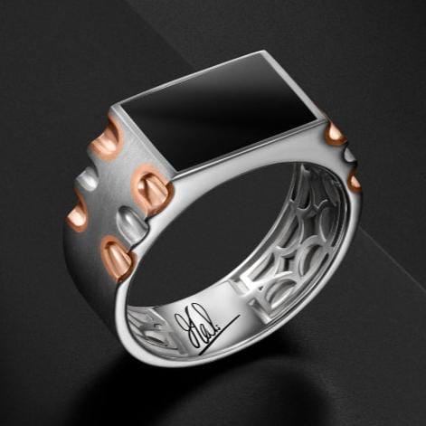 Jewelove™ Rings Men's band only Men of Platinum | Rose Gold Heavy Black Enamel Ring for Men JL PT MSD 1371-R