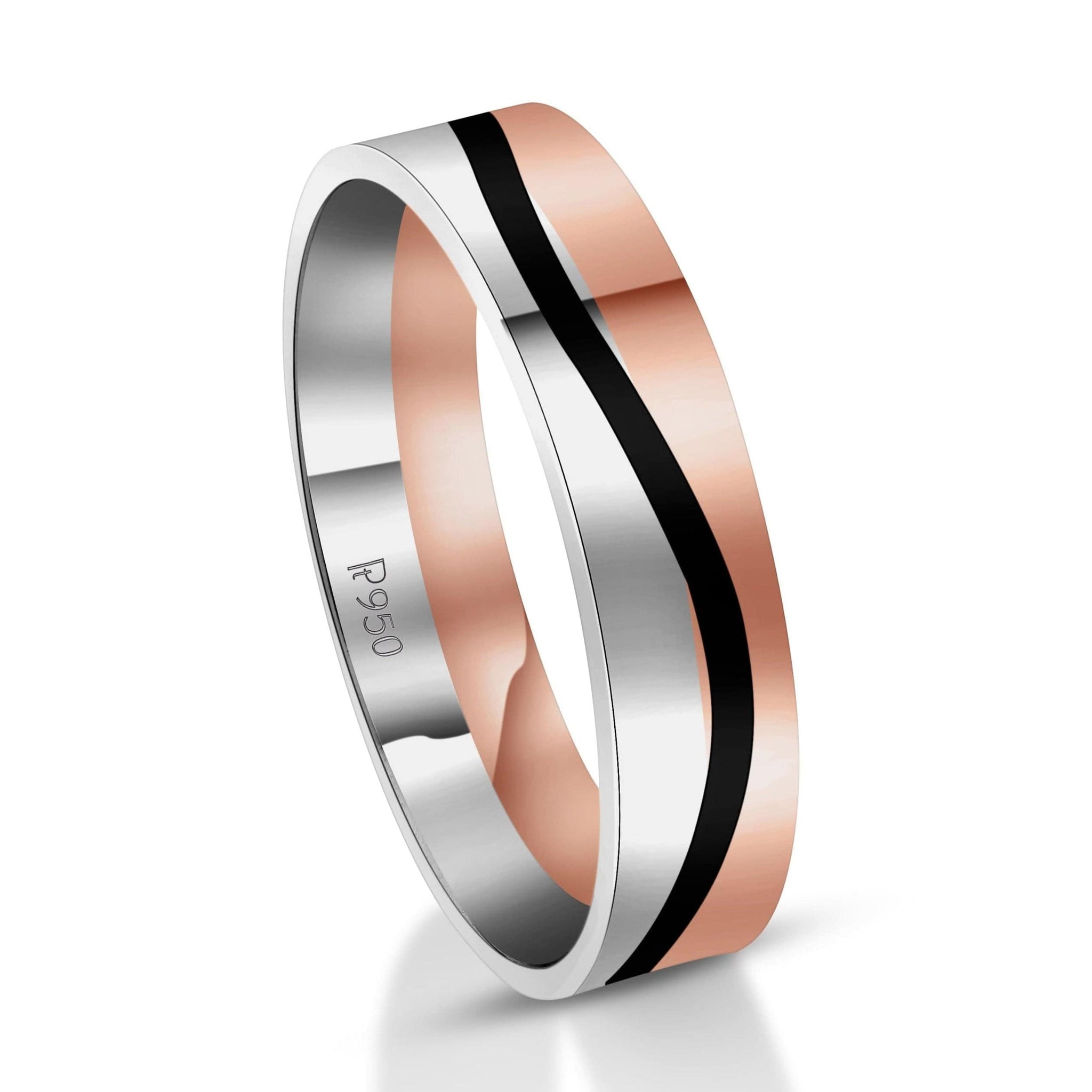 Jewelove™ Rings Men's Band only Men of Platinum | Rose Gold with Black Enamel Fusion Ring for Men JL PT 1082